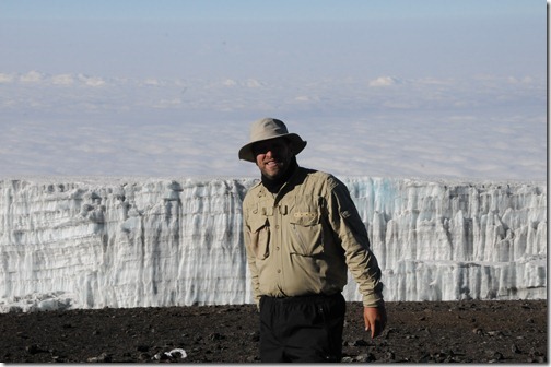 Self-portrait of me with the Southern Icefields in view at the top of Uhuru Peak, Mount Kilimanjaro