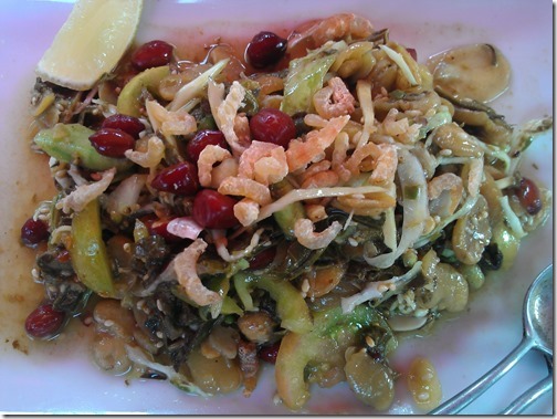 Burmese Tea Leaf Salad, or Lahpet Thohk (လက်ဖက်သုတ်) in Tachileik, Burma (Myanmar)